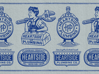 Heartside Plbg. 4/4 badge branding design graphic design illustration logo plumbing texture travis pietsch vintage woodcut