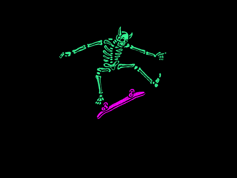 Kickflip animation design drawing gif illustration kickflip motion graphics skateboarding skeleton travis pietsch woodcut