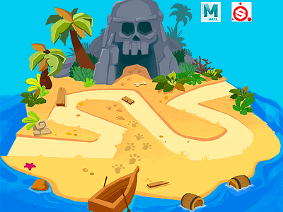 Treasure island 3d art casual game hand paint low poly mobile