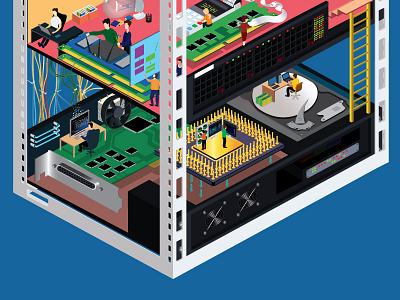 Server communication computer izometric people server technology work