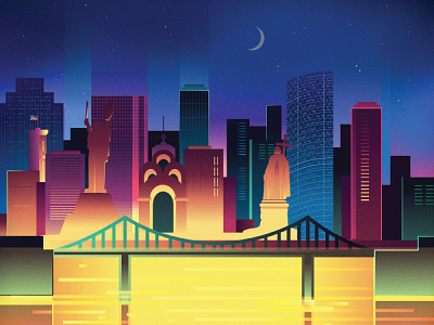 Night City city illustration moon night town vector