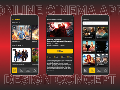 FILMEX — online cinema app app branding cinema design figma mobile online typography ui ux