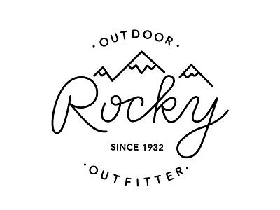 Rocky Outdoor Outfitter branding concept hand drawn logo monoline