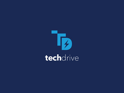 Tech Drive Logo blue drive lightning bolt logomark lowercase t tech tech logo techdrive technology technology logo