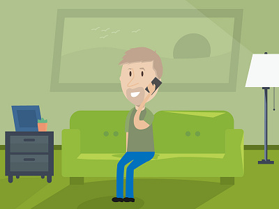 Dad Chattin' couch happy dad home illustration painting phone room living talking