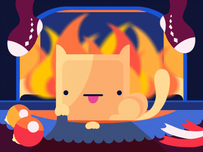 GIFMAS - Cosycat animation blue cat christmas crackle fire gif holidays knead orange socks