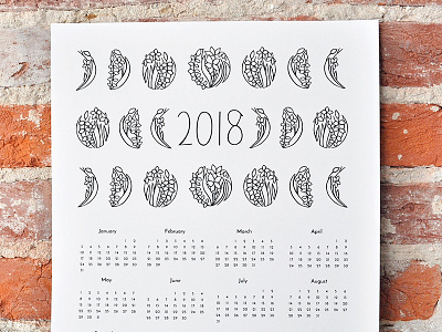 Floral Moons Calendar home decor illustration print design stationery design