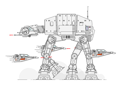 AT-AT With Snowspeeders at at battle fly graphic icon illustration mono print vector snowspeeder star wars