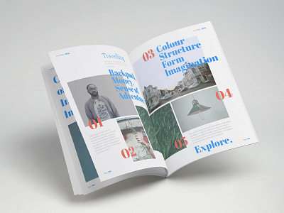 Travel Mag blue magazine mockup modern number photography red spread travel