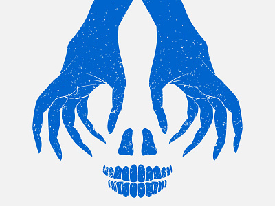 Twisted blue face grunge hands illustration light skull