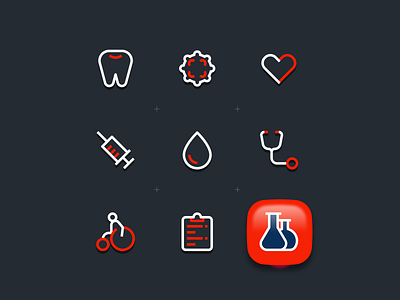 Health Care Icons for Dark Theme branding care design health health care hospital icon illustration logo ui uidesign ux uxdesign