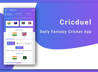 Fantasy League Cricket App app flat ui ux