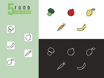 Food line icons adobe illustrator app banana broccoli design food fruit garnet healthy icon illustration lemon line outline vector vegetables