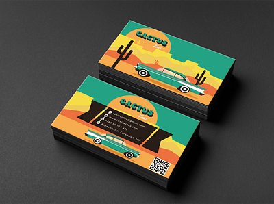 Business card for taxi service Cactus adobe illustrator business card design groovy illustration vector vehicle visiting