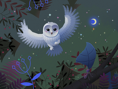 Animal illustration. Owl animal ant cartoon character children book cute forest game design graphic design illustration night owl starry sky