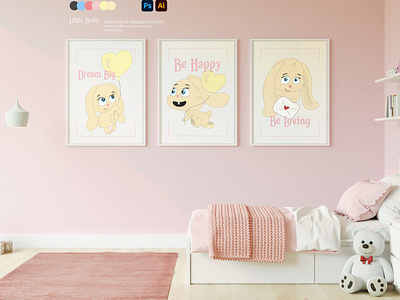 Bunny posters baby posters branding cartoons characters color design illustration logo photoshop posters typography vector