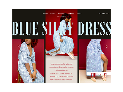 Fashion | Blue silky dress blue branding design digital design dress fashion fashion inspiration figma graphic design homepage inspiration layout photoshop red typography ui design uiux web design