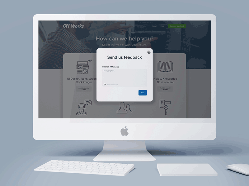 GFI Works portal - Feedback flow animated dialogue box product design sketch sketchapp ui user experience user interface ux web app web design website