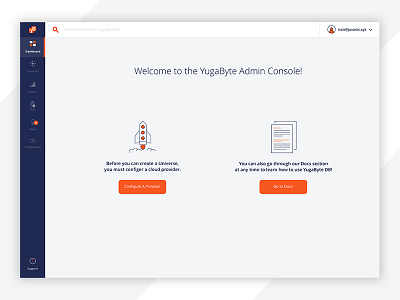 YugaByte DB Admin Console v2 - Welcome screen cloud dashboard database developers sketchapp ui user experience user interface ux web application web design website