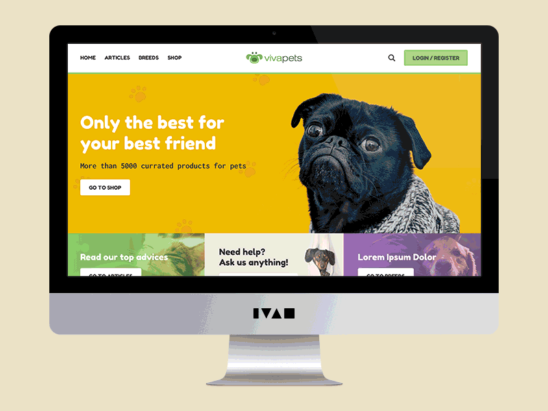 VivaPets portal - Home page blog chatbot landing page pets sketch sketchapp ui user experience user interface ux web design website