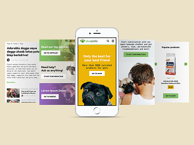 VivaPets portal - Home page (Mobile) blog chatbot landing page mobile pets sketch ui user experience user interface ux web design website
