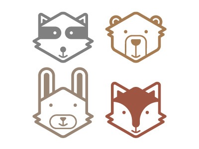 Animal Face Decals animals bear fox illustration rabbit raccoon vector