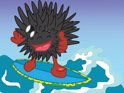 Erizo animal character illustration illustrator kids sea urchin surf waves