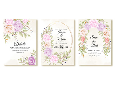Beautiful set of elegant wedding invitation cards graphic design greeting illustration party save the date vector