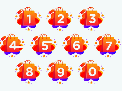 Numbers set with love shopping bag icon branding design illustration vector