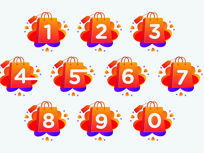 Numbers set with love shopping bag icon