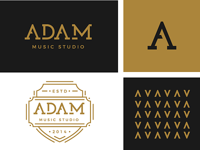 Logo, Badge, Mark, & Pattern adam badge black gold logo mark modern music music studio pattern studio