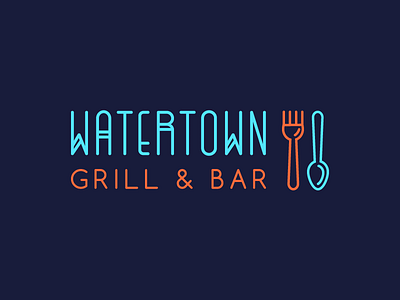 Watertown Grill & Bar Restaurant Logo bar bright clean design fork fresh grill logo modern restaurant spoon
