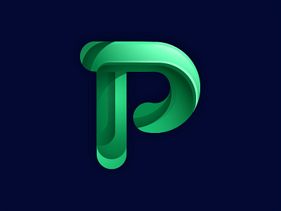 "P" Logo 3d alphabet blue gradient green letter logo mark modern monogram p smooth