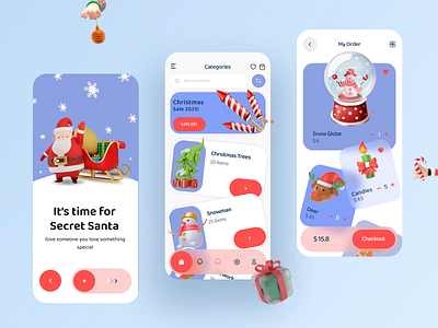 Secret Santa - mobile app 3d animation app branding christmas design graphic design illustration logo mobile motion graphics santa ui ux vector