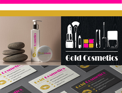 Gold Cosmetics Presentation and Business card Mockup branding design graphic design icon illustration logo typography vector