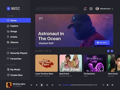 Day 18 - Music App Dashboard UI clean creative design interface minimal modern music app ui uidesign userinterface