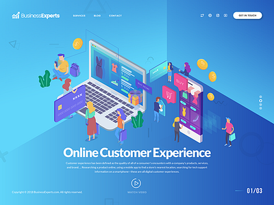 Online Customer Experience - Header UI Exploration customer experience design gradient header hero illustration isometric landing page