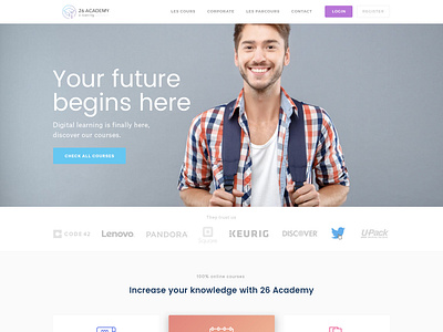 26 Academy - Home Page Design branding clean design digital learning esolz esolzwebdesign flat landing page learning portal online education professional simple typography ui ux web webdesign webpage