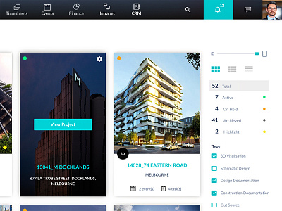 Project List with Filters building card construction design filter group interface manage project tag team ui