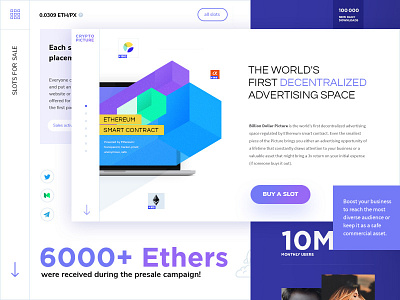 One Pager for Cryptopicture advertising blockchain blue crypto ethereum landing purple