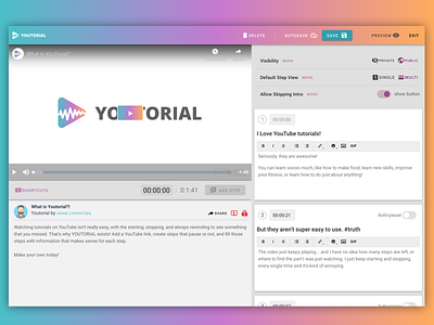 Youtorial - Create & Edit Screen app app design desktop app edit video elearning learning tutorial ui ux video vue vue.js youtorial youtube
