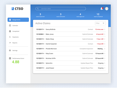 CTSO - Insurance Agent Claims Portal claims desktop app insurance ui ux