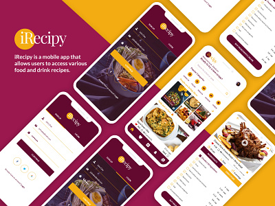 iRecipy: Food & Drink Recipe Mobile App UI/UX Design adobe xd food and drink mobile app design food app design food blog website design food delivery app food service app product design recipe app design ui ui design user experience design user interface design ux design