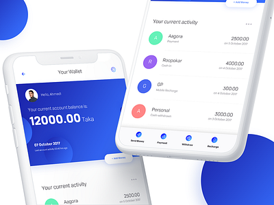 e-Wallet App (Main Dashboard) blue e wallet ui financial app gradient money transfer app wallet app design wallet ux design