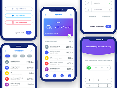 Mobile Banking App blue e wallet financial app ios app design mobile banking app money transfer app wallet app design