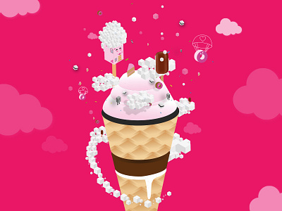 ice-cream cone cone cream glace helado ice isometrie pink rosa rose vectoriel