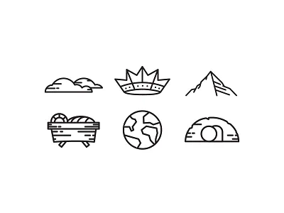 Biblical Line Art Icons bible biblical cloud crown globe icons iconset jesus line art lineart manger mountain tomb