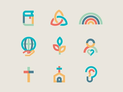 Kids Ministry Brand Custom Icons bible brand identity branding church cross globe icons kids kids brand kids brand identity kids branding kidsmin kidsministry plant rainbow trinity