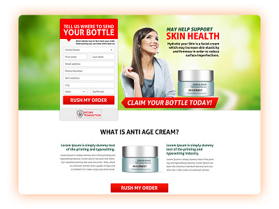 Health And Skin Product anti aging cream landing page