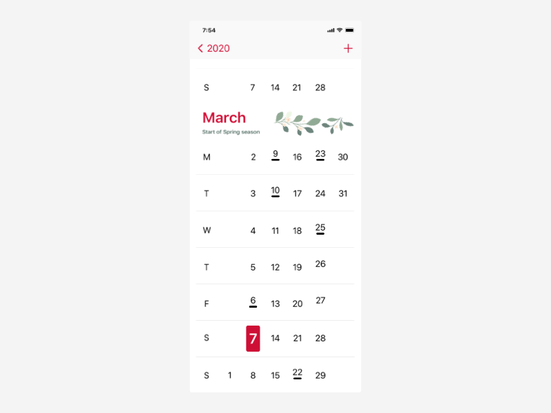 Calendar app Interaction design